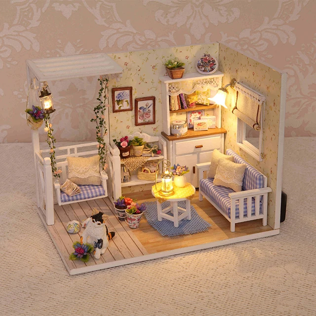 Cutebee DIY Dollhouse Kit With Furniture LED Lights Diy Miniature Building Little House Wooden Toys for Children Adult 1