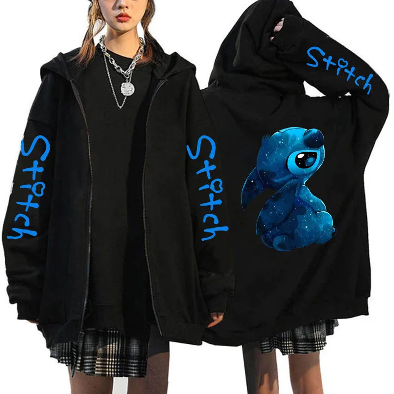 thumbnail image 1 of Suéter de gran tamaño Ropa de mujer Envío gratis Patrón de Disney Lilo & Stitch Sudadera con capucha con cremallera Otoño Invierno Abrigo cálido de manga larga, 1 of 5