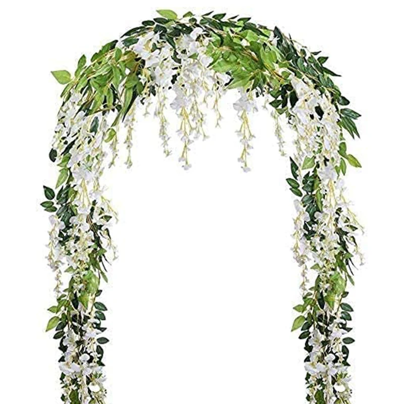 

2Pcs 7Ft/Pcs Artificial Wisteria Vine, Flower Garland Wisteria Vine Rattan Hanging Flowers for Outdoor Ceremony,White