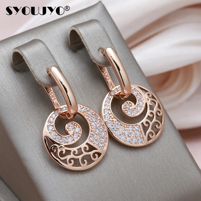 SYOUJYO 585 Rose Gold Color Drop Earrings For Women Needle Rhinestone ...