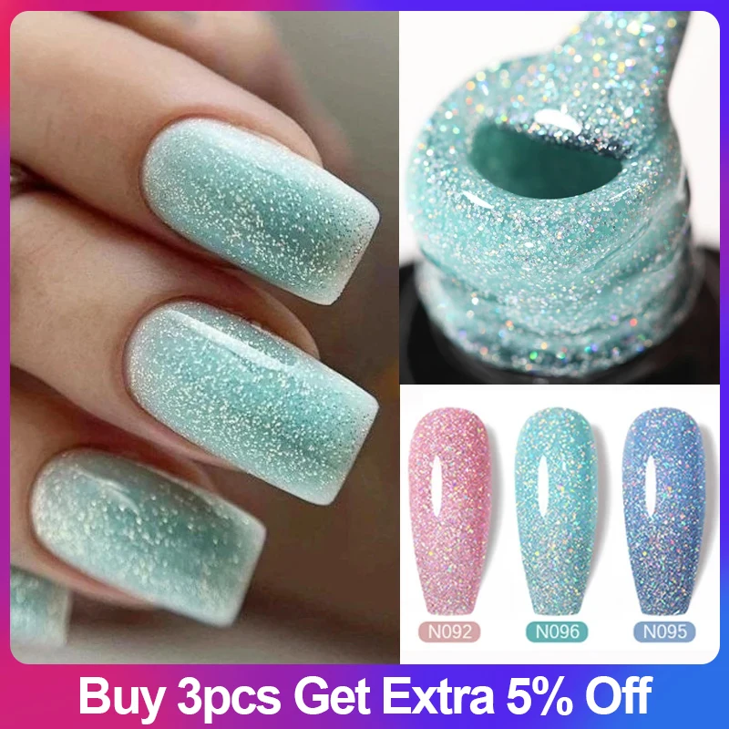 UR SUGAR 글리터 젤 매니큐어, 반짝이는 스팽글, UV LED 흡수 바니시, 반영구 네일 아트 젤 폴리쉬, 7.5ml 