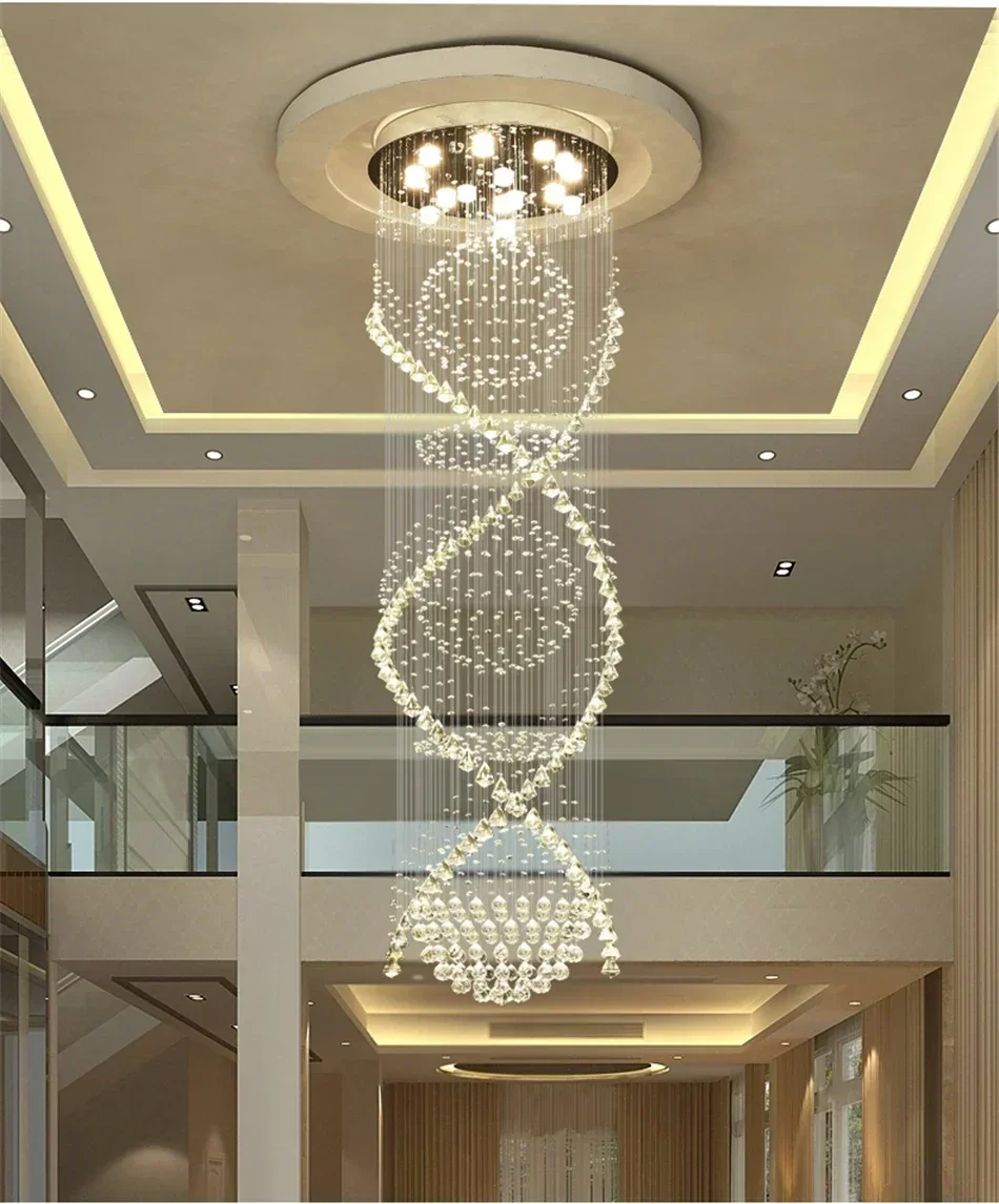 

Modern Double Spiral Crystal Chandelier Superdense K9 Crystal Electric Lamp Devices Hotel Villa Crystal Ladder Chandelier