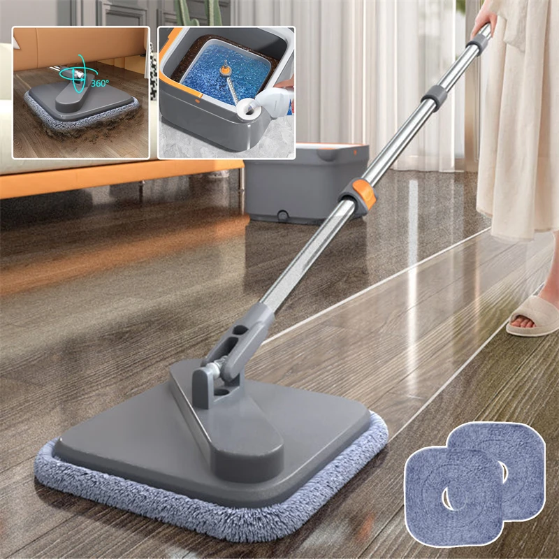 Dropship Spin Mop And Bucket With Wringer Set - For Home Kitchen Floor  Cleaning - Wet/Dry Usage On Hardwood & Tile - Upgraded Self-Balanced Easy  Press System With 2 Washable Microfiber Mops