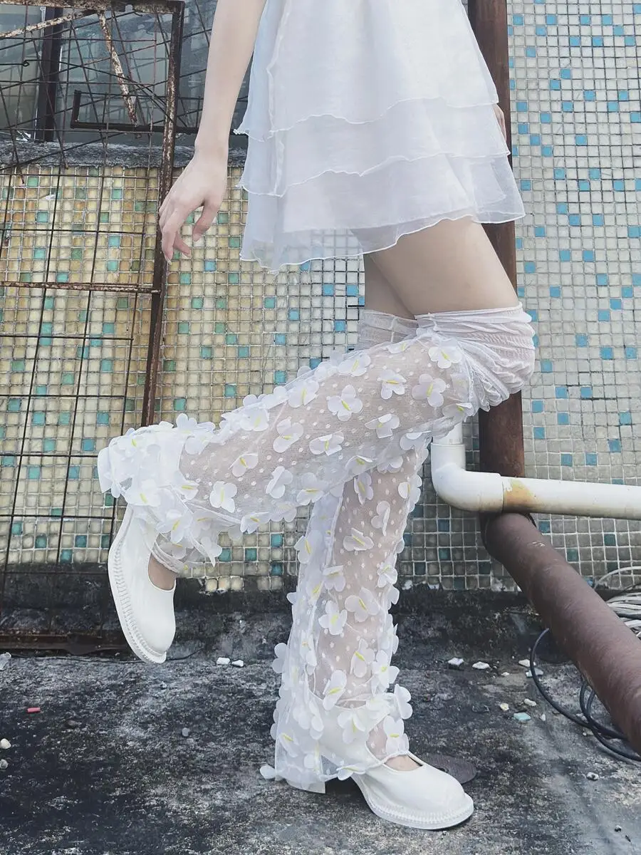 

Knee Length Calf Socks Set, Horn Leg Set Lace Mesh Flower Cute Sweet Girl Lolita Jk Korea Japan