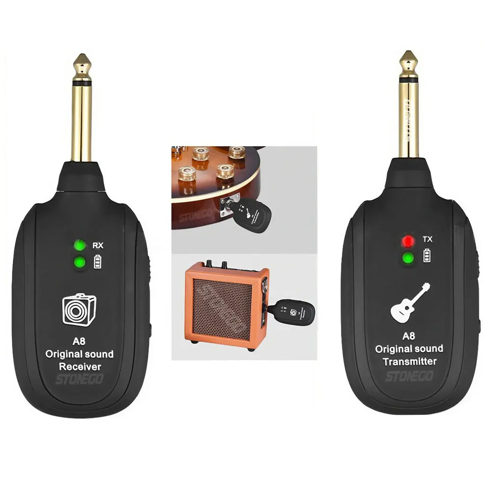 Wireless Guitar System Musical Instrument Accessories UHF Guitar Wireless System Transmitter Receiver Built-in Rechargeable Wireless Guitar Transmitter