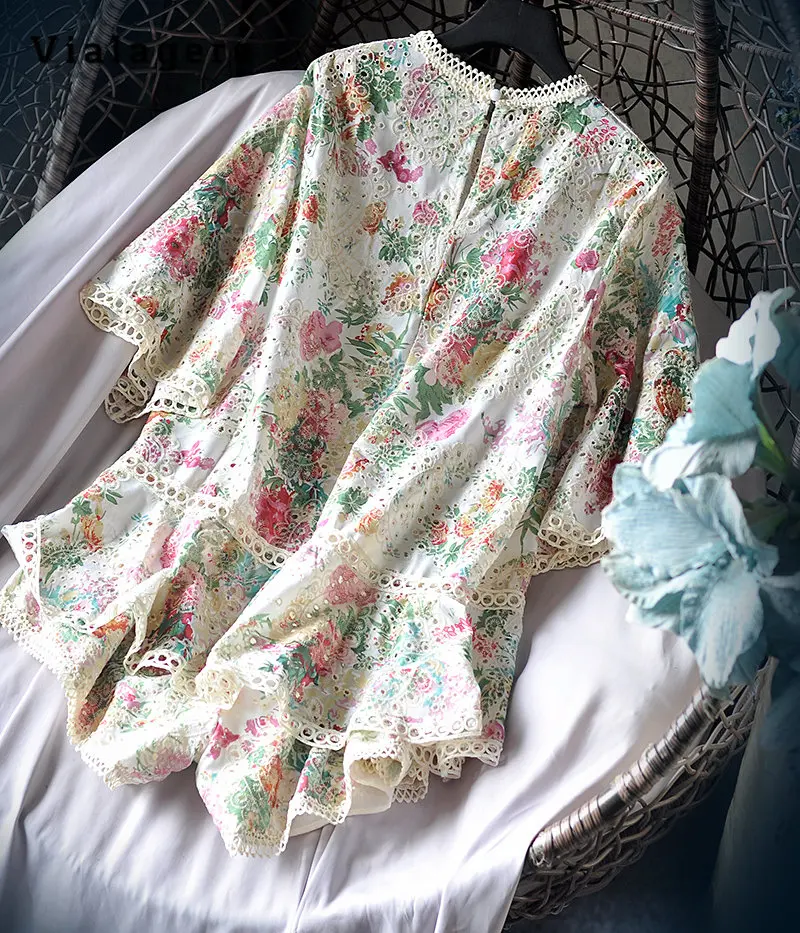 

2023 Summer Vintage Casual Floral Print Two-piece Set Women Short Sleeve Round Neck Top + Shorts Chiffon Shorts Set Outfits