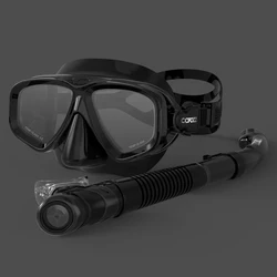 Premium Anti-Fog Snorkel and Diving Mask Set with Adjustable Strap (Black set)