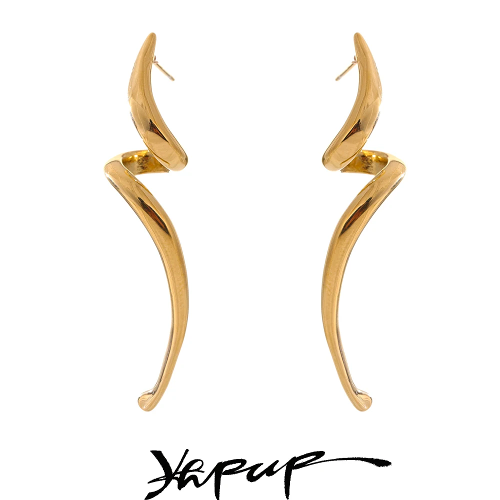 Yhpup Minimalist Stainless Steel Metal Irregular Stud Earrings