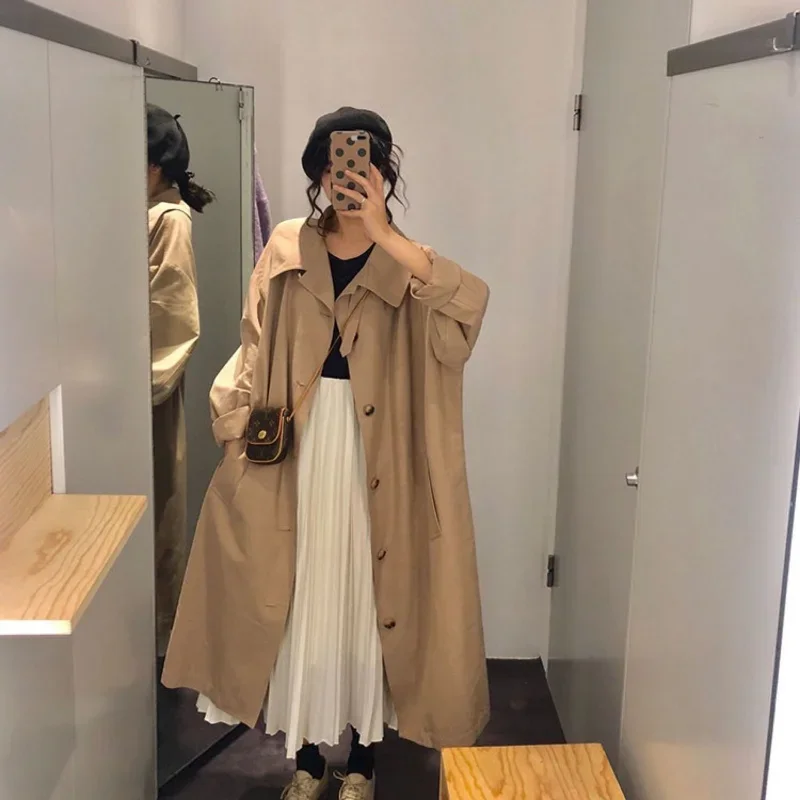 Women Patchwork Loose Notched Lapel Long Sleeve Trench Coats Outwear 2022 Trench Coats Autumn Winter Harajuku Jacket Female Tops
