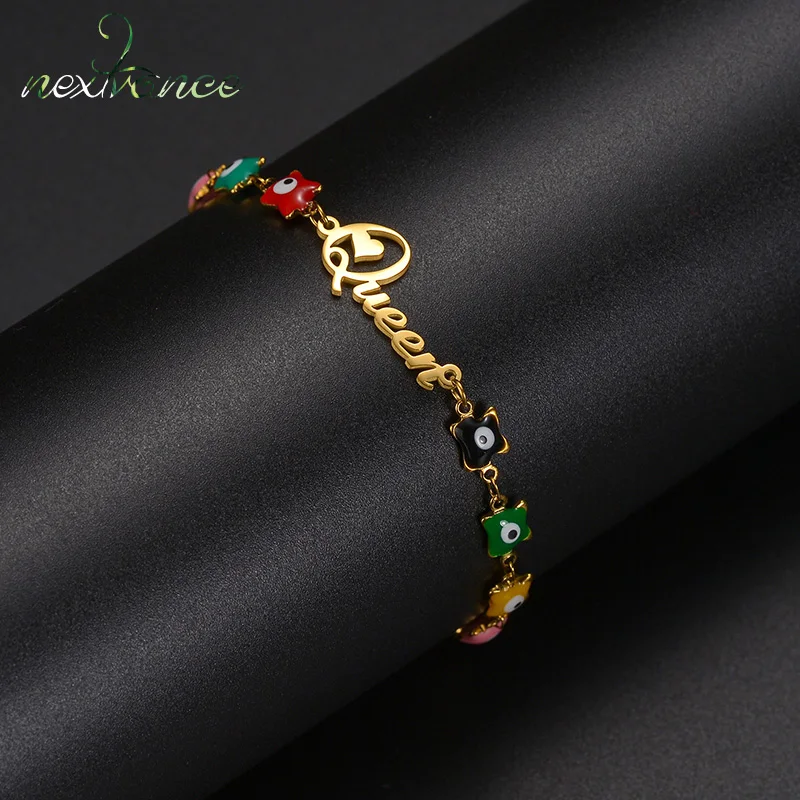 

Nextvance Personalized Name Bracelets Colorful Eyes Oil Drop Chain Custom Stainless Steel Nameplate For Baby Cute Jewelry Gifts