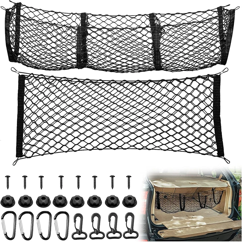 Auto Cargo Net and 3 Pocket Truck Bed Cargo Net Organizer Car Interior