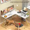 L Shaped Desk Computer Corner Desk Home Gaming Desk Office Writing Workstation with Large Monitor Stand Easy to Assemble (White, 6