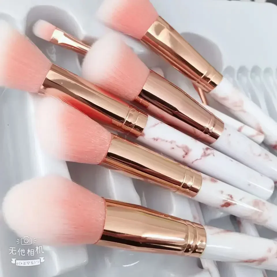 Description Picture 3 of item10 pcs Large Li Stone Pattern Makeup Brush Set 5 Large 5 Small Eyeshadow Lipsti Makeup Tools Poable Beginner Brushes