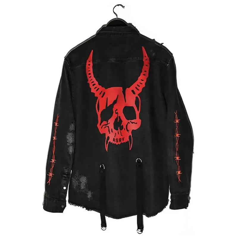 

Y2K Emo Men's Vintage Street Denim Jacket Korean Fashion Casual Skull Design Harajuku Jacket Cardigan Oversized Denim Jacket