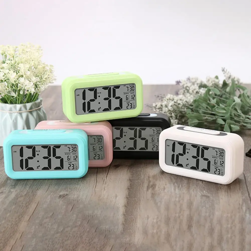 Digital Alarm Clock LED Screen Sensor Night Light Temperature Indicator Bedrooms Kids Desk Smart Clock Bedroom Use 2