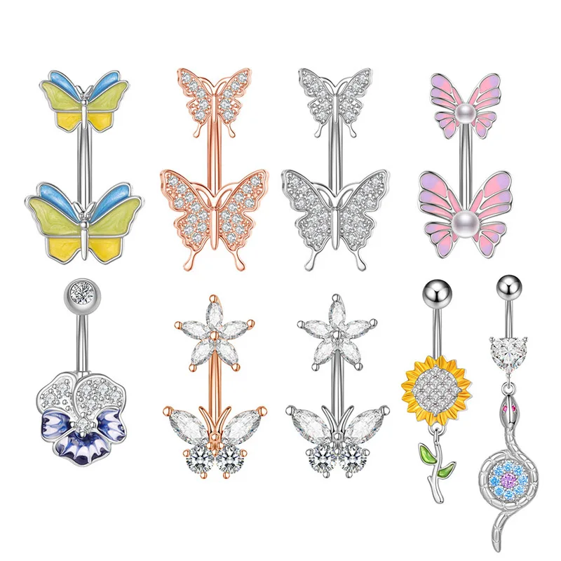 1PCS Butterfly Belly Button Rings Sunflower Navel Piercing Ring Navel Button Piercing Body Belly Piercing Jewelry 316L steel