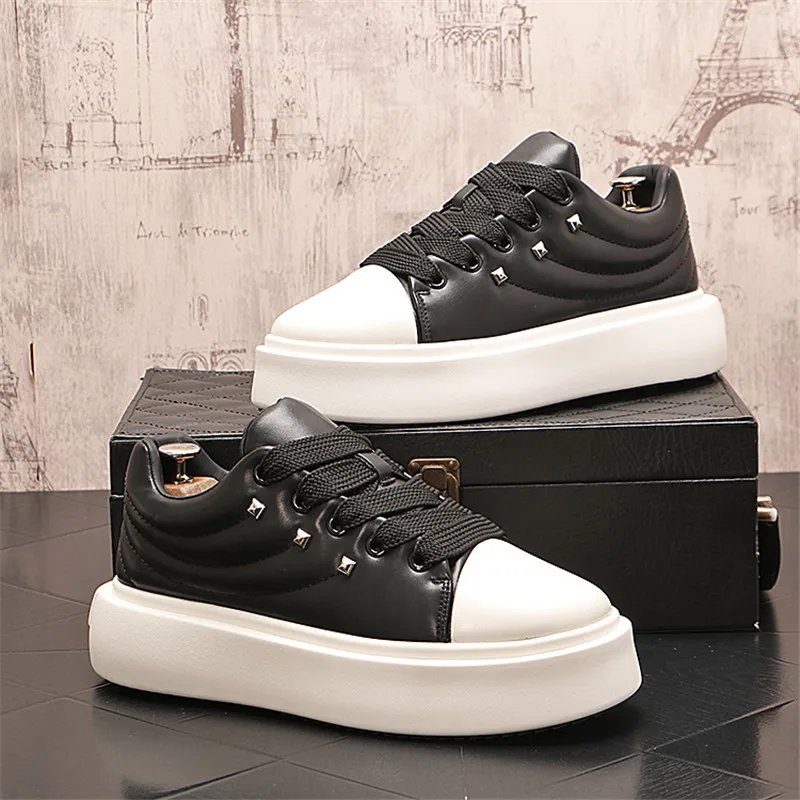 Spring Style Fashion Breathable White Lace-Up Casual Sneakers Round Toe Thick Bottom Business Leisure Walking Loafers V112 6