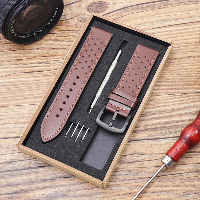 Leather Hole Band for Samsung galaxy watch 5/pro/4/Classic/Active 20/22mm Genuine bracelet Huawei gt/Amazfit gts-gtr-3-2e strap