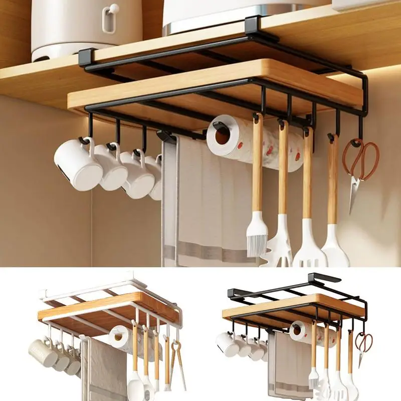 

Multifunctional Under Cabinet Rack Space Saving Cabinet Storage Rack with Hooks Hanging Cup Punch Free Kitchen glass holder