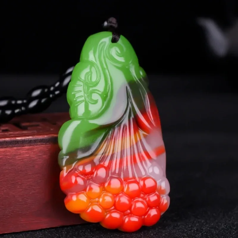 

Colorful Jade Flower Pendant Necklace Jewellery Chinese Hand-Carved Relax Healing Women Man Luck Gift Amulet New