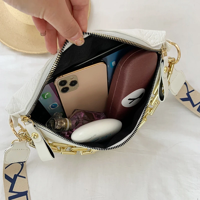 Women Waist Bag Fashionable Luxury Niche PU Leather Crocodile Pattern Single Chain Zipper for Commuting