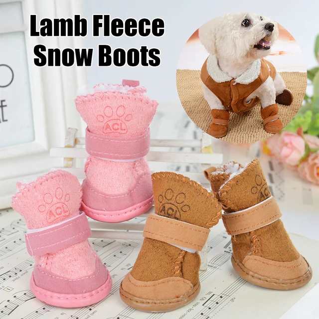 New 4Pcs/Set Pet Lamb Fleece Snow Boots Thickened Plush Warm Cotton Non-slip Anti Fouling Shoes Dog Puppy Sports Shoes Supplies