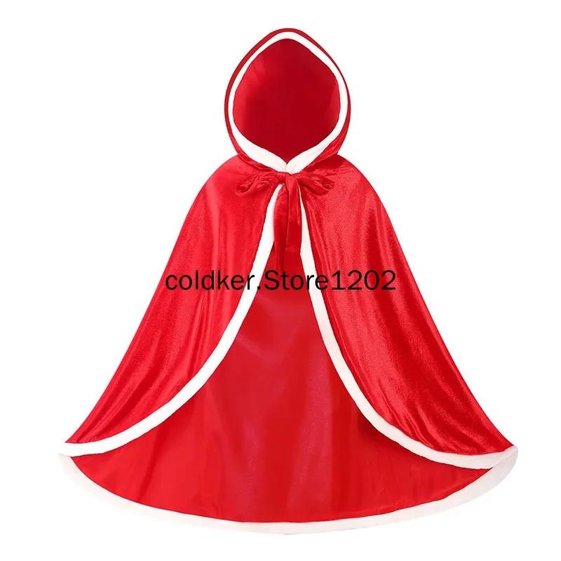 

Christmas Costumes Santa Claus Red Cloak Girl Kids Multi Color Splicing White Plush Halloween Fancy Party Princess Cosplay Cloak