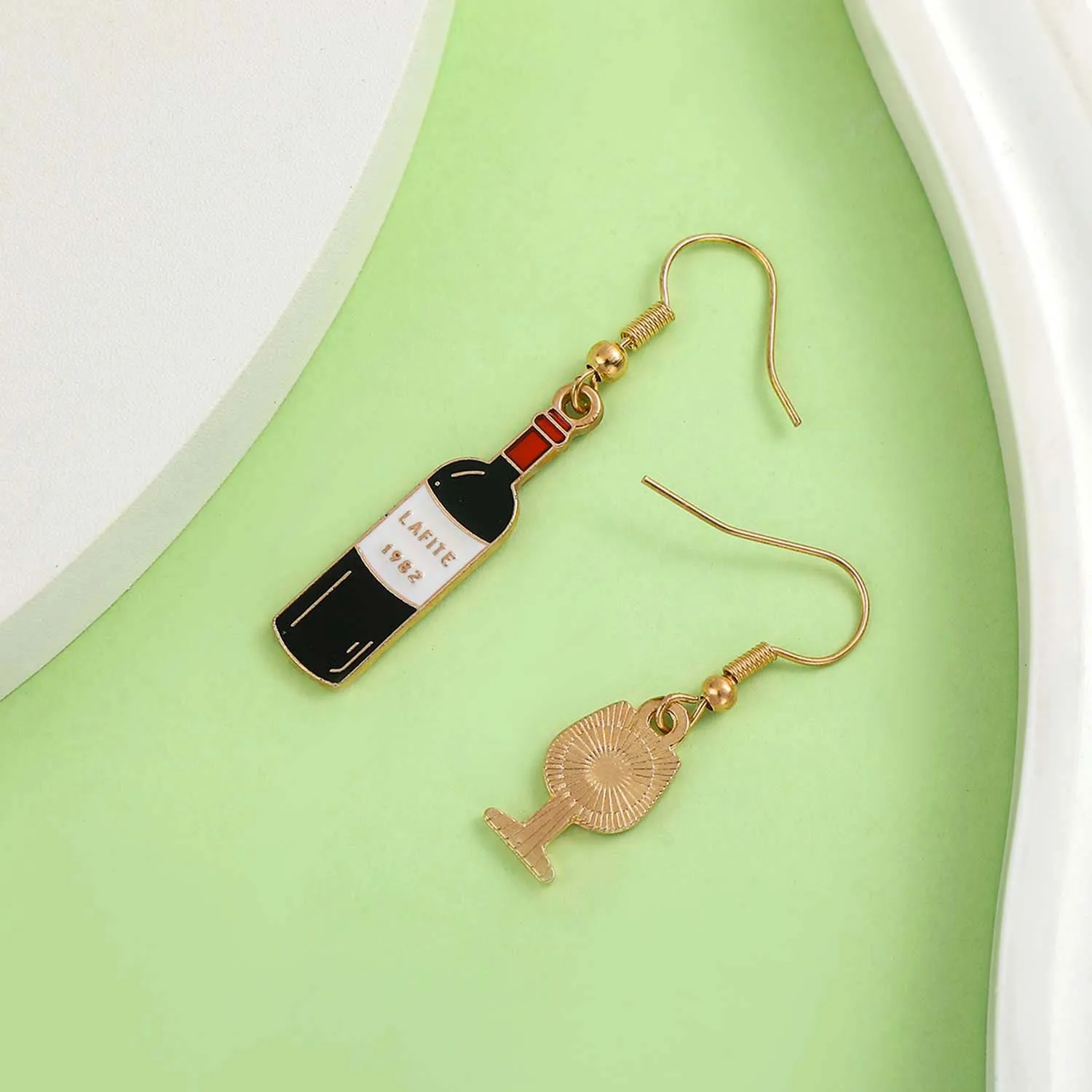 1 Pair Asymmetrical dangle earrings drop earrings Enamel Red Wine Bottle And Wine Glass Earrings for Women Girls