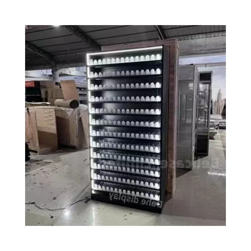 Custom. multilayer Wooden Cigarettes Display Rack LED Lightbox Display for Store for Smoke Shop Showcases