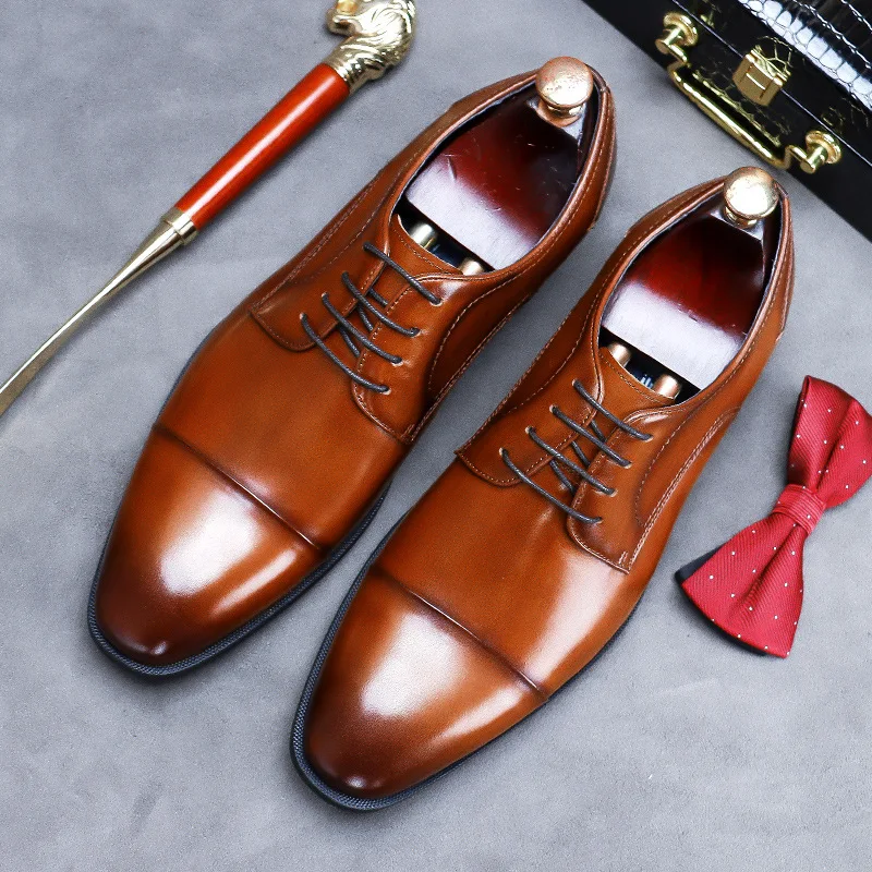 

Vintage Men's Wedding Shoes Luxury Brand Genuine Leather 2023 Autumn Designer Handmade Black Elegant Dress Social Shoes Man