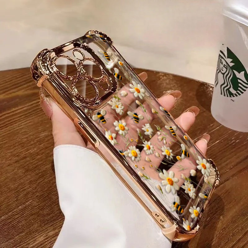 Plating Pink Violet Flowers Shockproof Phone Case