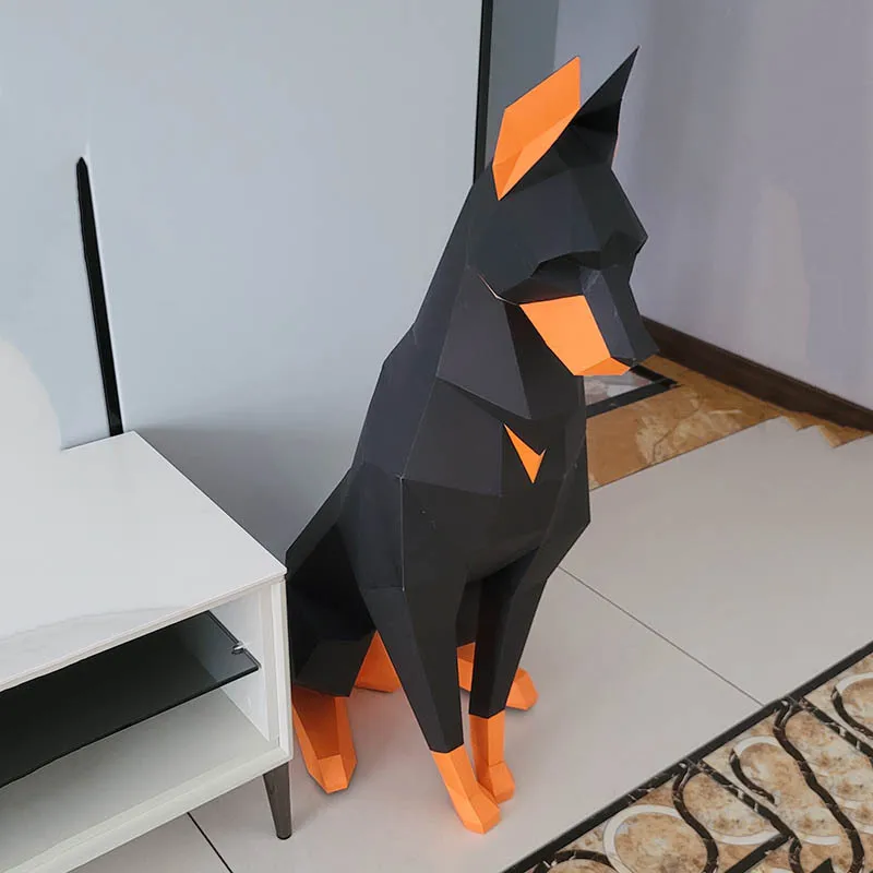 100cm Doberman dog 3D Animal Sculpture Doberman Papercraft bedroom Living Room handmade DIY Geometric origami model 3d paper model
