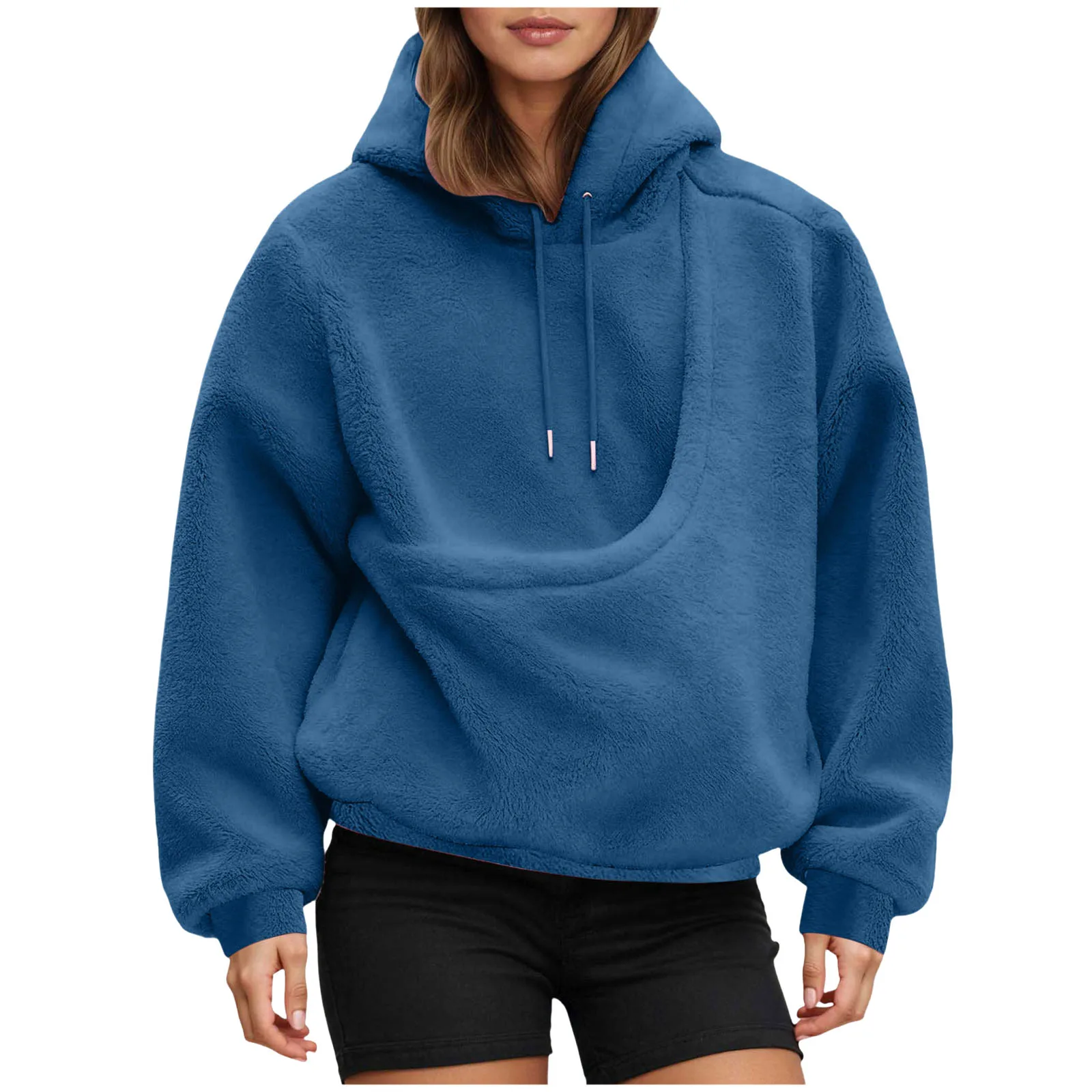 Unisex Fall And Winter Casual Fleece Solid Color Pet Pocket Hooded Sweatshirt Funny Pullover Sleep Tunics Women