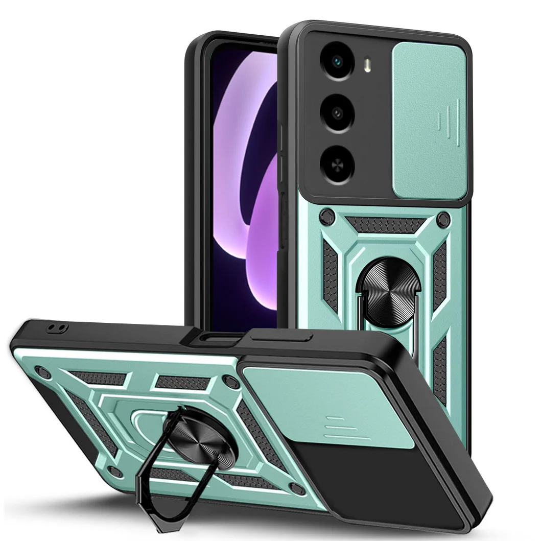 Enhanced Camera Protective Case with Armor Hybrid Metal Ring Holder Cover