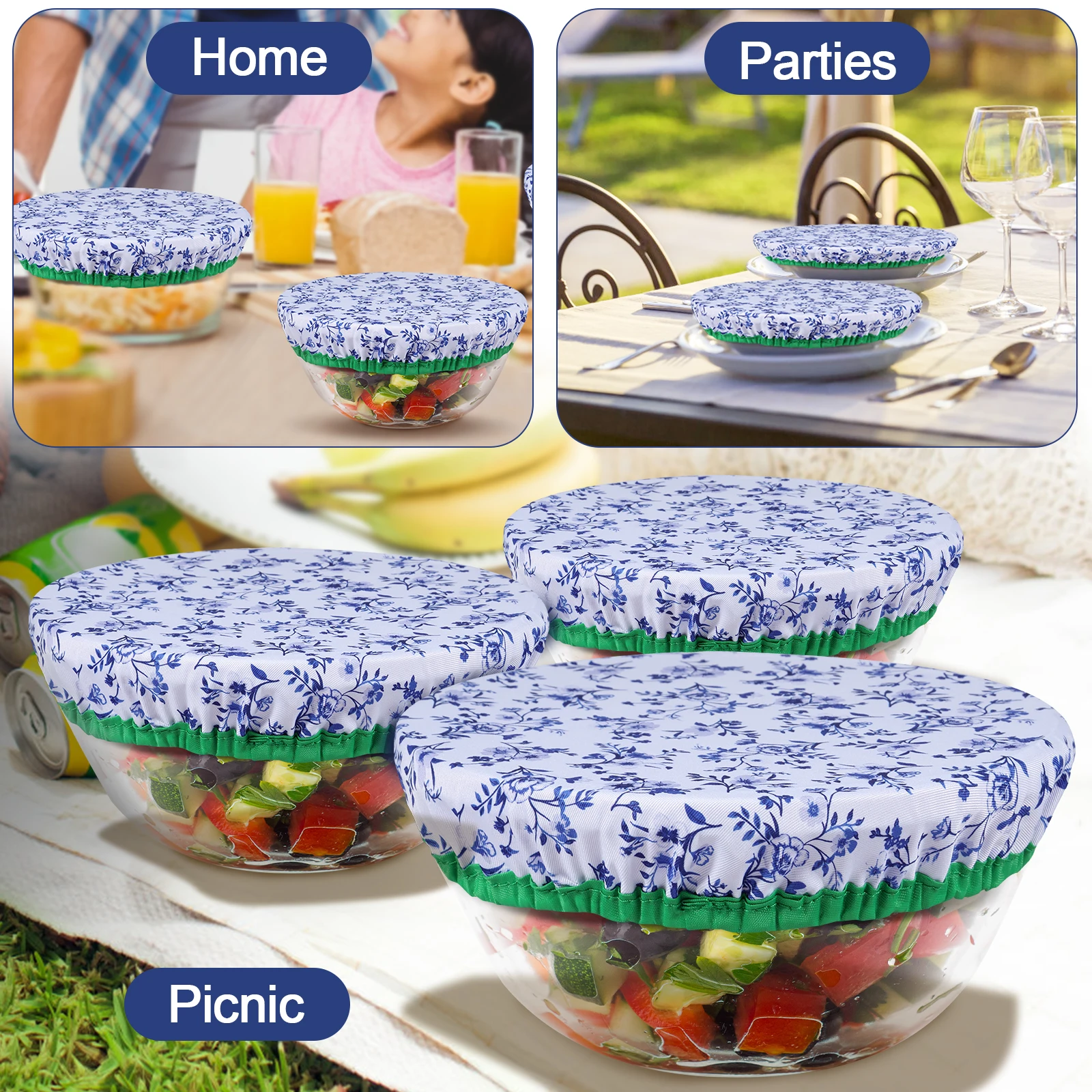 3Pcs Bowl Covers Cotton Cloth Dish Kitchen Fresh-Keeping Elastic Food Wrap Bowl Covers Storage Container Reusable food cover,fresh keeping cover,preservation cover,bowl cover