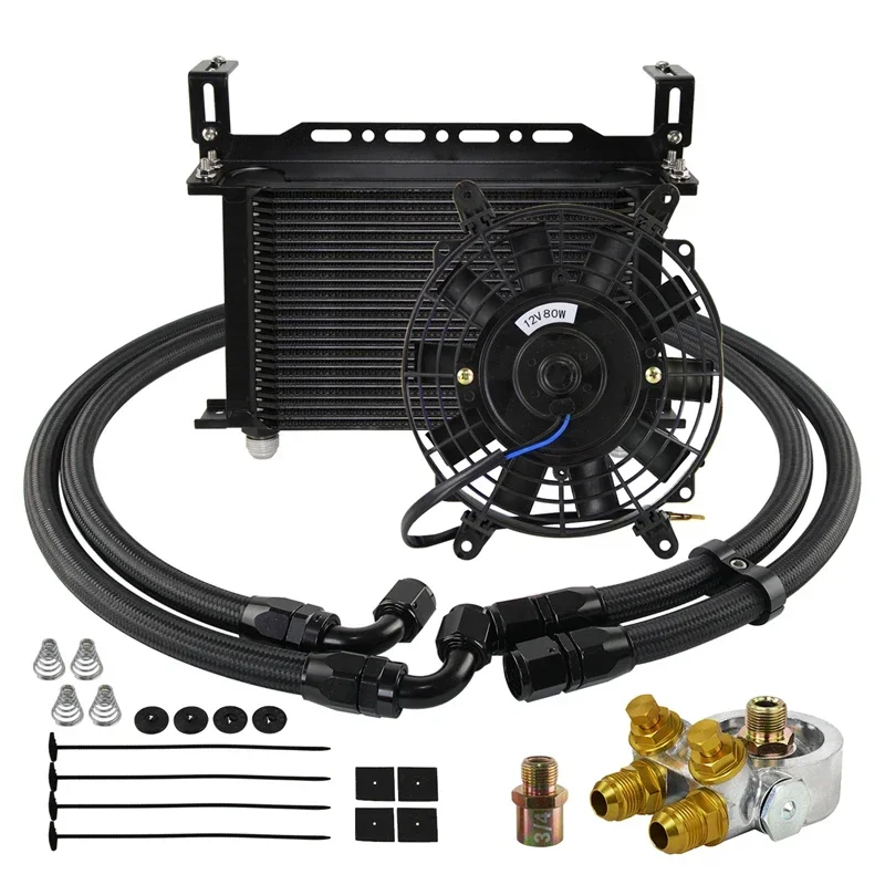 Kit Di Montaggio Radiatore Olio Motore Universale A 25 File Con Adattatore Filtro Olio Termostatico E Ventola Elettrica 12V