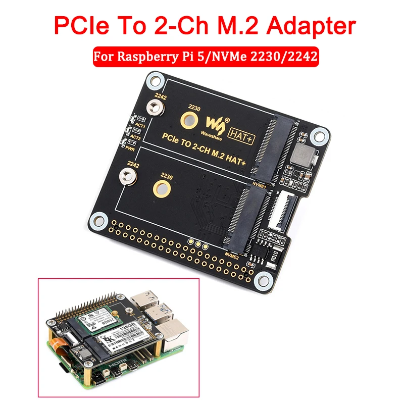 

Raspberry Pi 5 PCIe к 2-канальному адаптеру M.2, размер 2230/2242, NVMe, Твердотельный накопитель, высокоскоростная Плата расширения для RPI 5