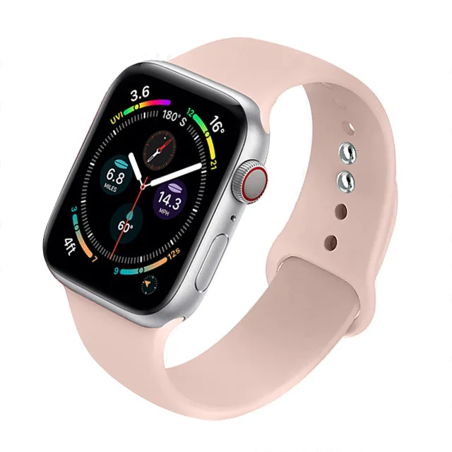 Silicone Strap For Apple Watch Band 44mm 40mm 41mm 38mm 45mm Smartwatch Rubber Sports Watchband Belt Bracelet iWatch 7 6 se 5 4 Pink-Sand-23