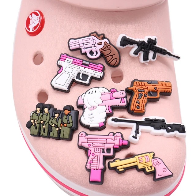 Mix 50PCS PVC Fashion Croc Charms Gun Croc Jibz Fit Wristbands Garden Shoes  Button Decorations Party Presents Xmas Gifts - AliExpress