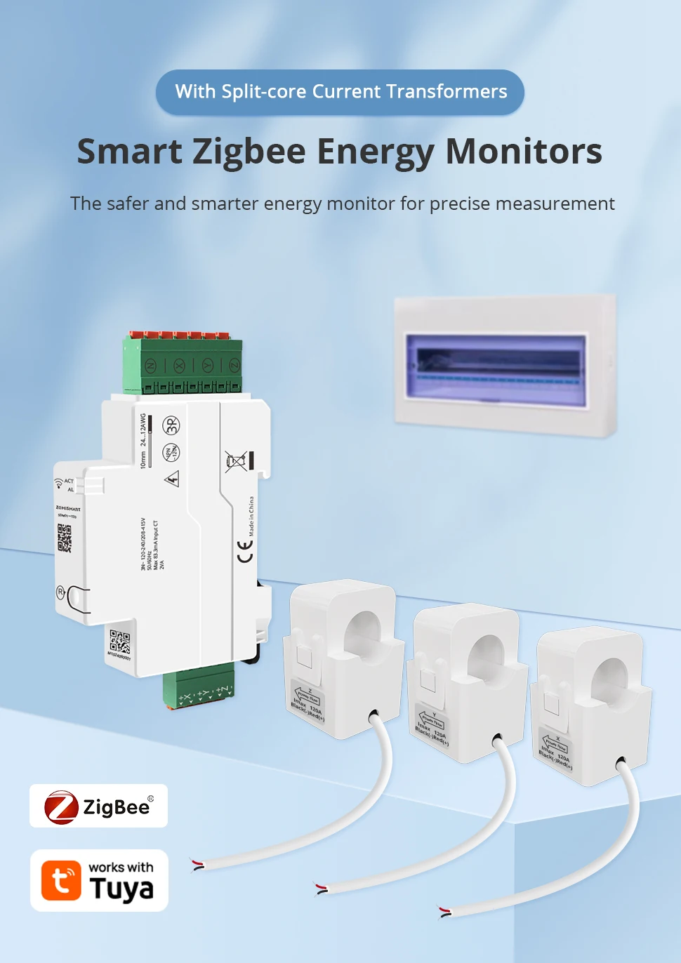 120A Zigbee Din-rail Energy Meter Bidirectional Monitoring Solar PV System 3 Pha