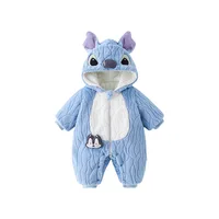 MINISO Stitch Winter Baby Thickened Padded Cotton Climbing Clothes Cute Infant Bodysuit Warm Going Out Outfit Kawaii 0-1 Years