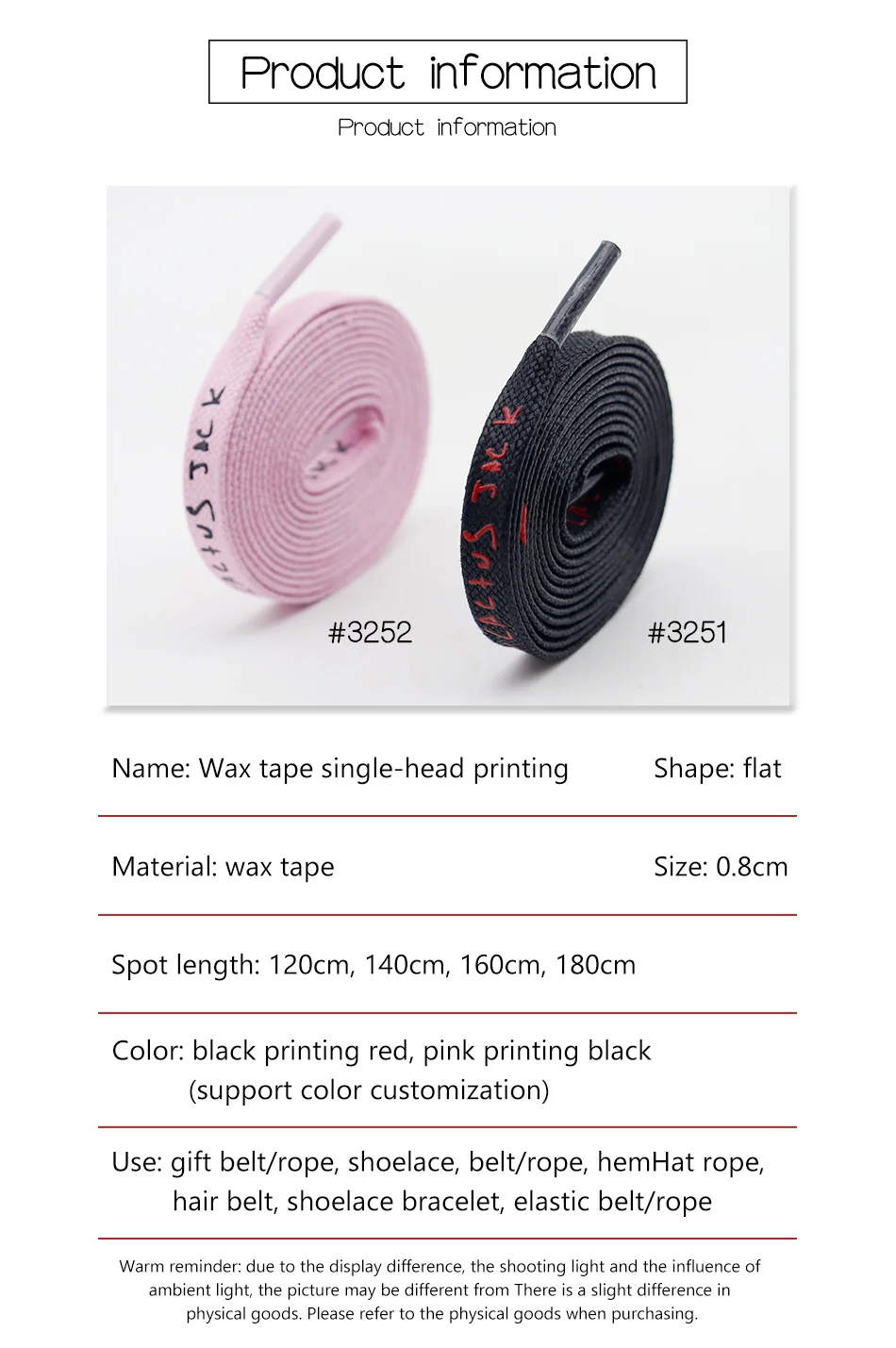 Trendige Marke entzückende schwarze rosa Schnürsenkel 8 mm flacher Druck Kaktus Jack Wachs Baumwolle Schnürsenkel für Segeltuchschuhe Freizeit-Turnschuhe – Detail 2