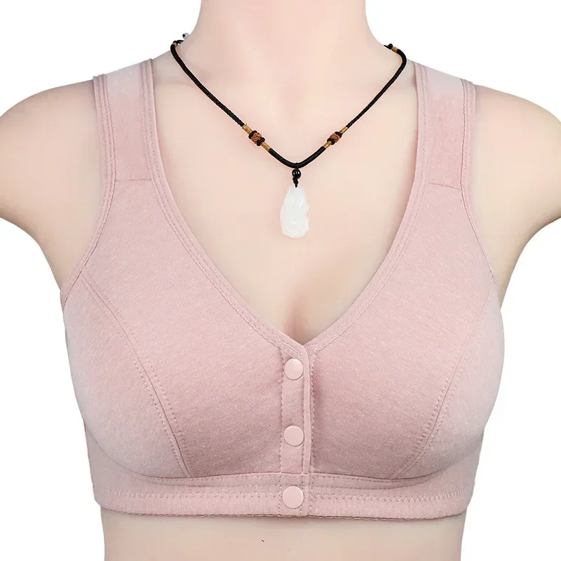 

Women's simple soft cotton vest comfortable middle-aged and elderly plus size bra without underwire front buckle