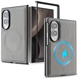 Luxury Magnetic PU Leather Phone Case with Wireless Charging & Shockproof Protection - Galaxy Z Fold4 (GRAY)