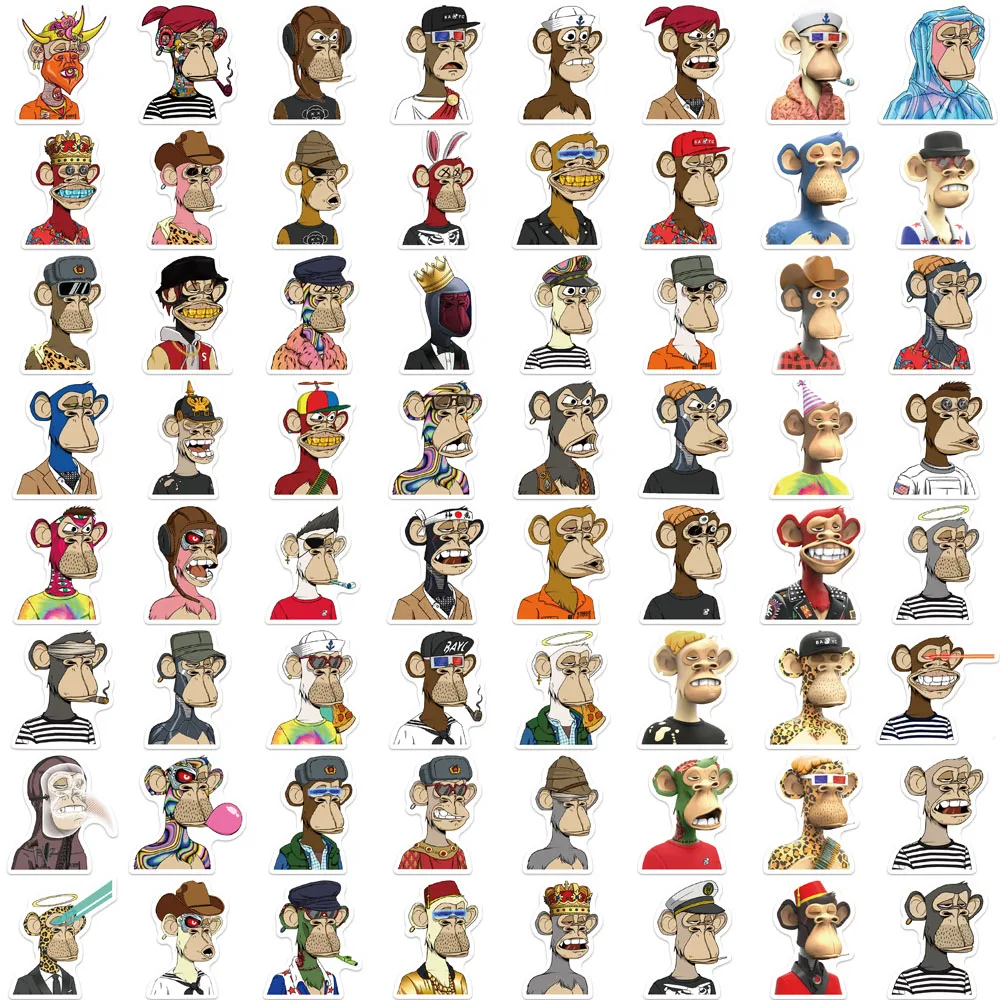 64Pcs Anime Annodato Ape Yacht Club Cartoon Sticker Nft Scimmia Valigia Laptop Bagaglio Skateboard Sticker Gfit Toy Decal