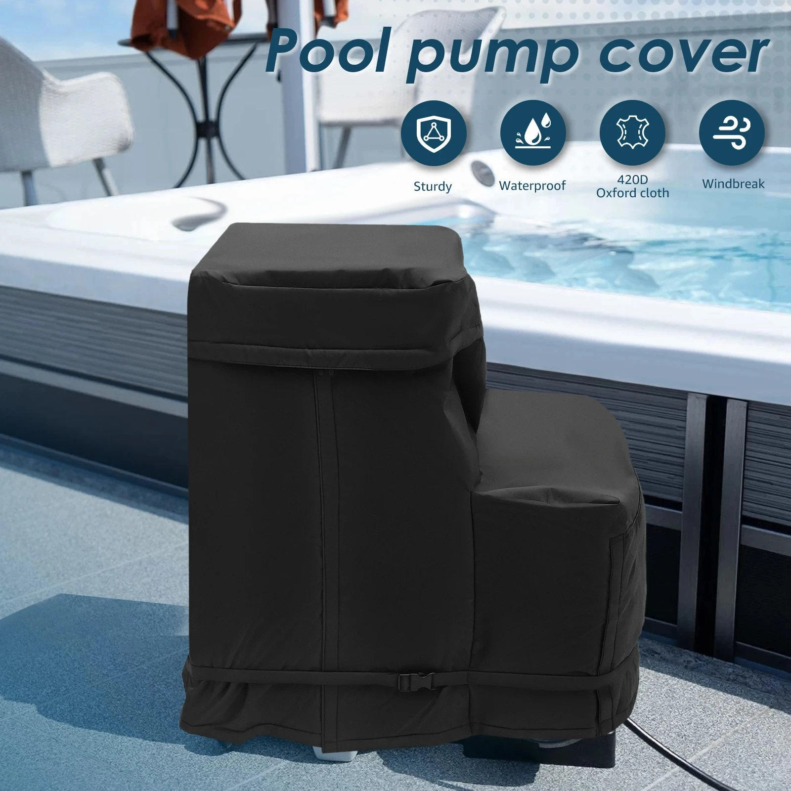 Pool Pump Cover,Waterproof Anti-UV Above Ground Pool Pump Cover, Tightly Strapped Cover For 4-16inch Filter