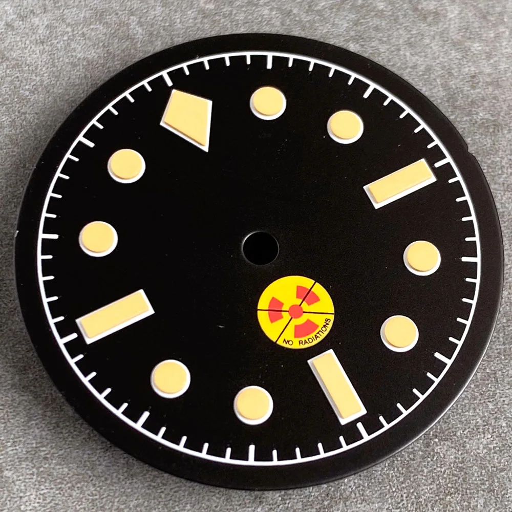 Vintage Black Sterile 29mm Watch Dial with Green Luminous Hands