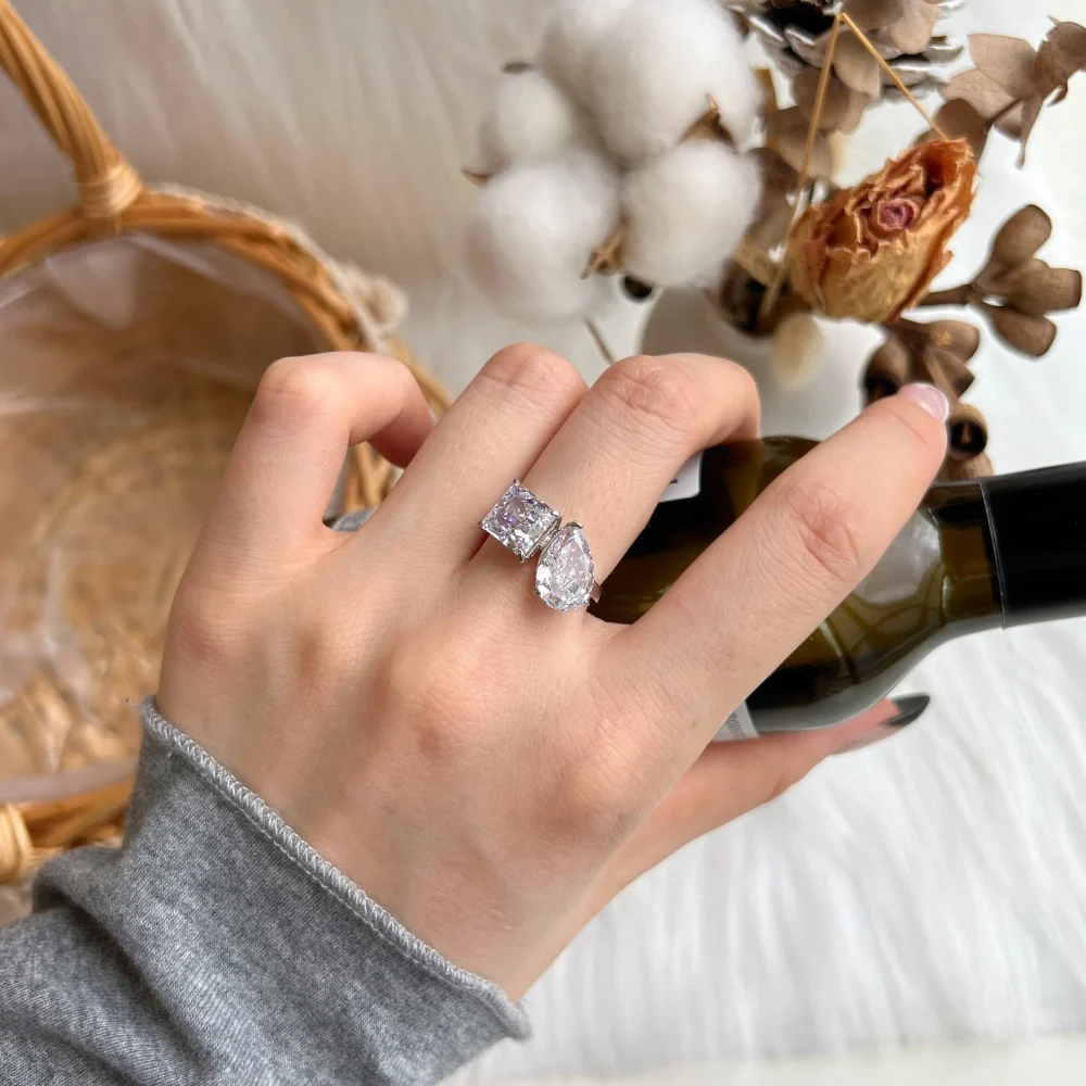 Ins Supplier S925 Sterling Silver Ice Cut Zircon Wedding Ring