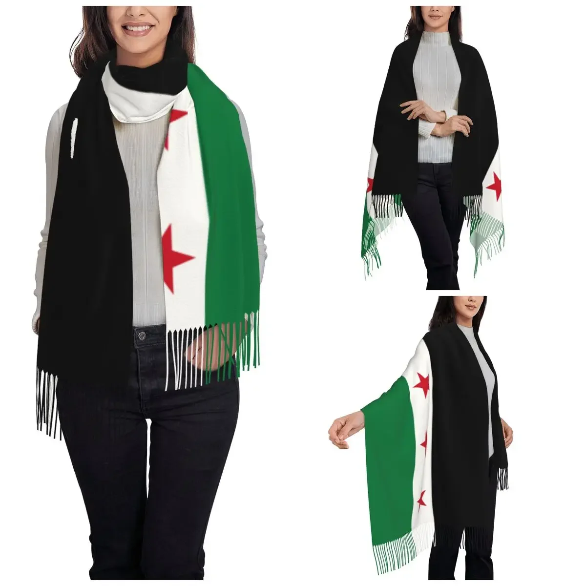 Syria Flag Shawl Wrap for Womens Winter Large Long Scarf The Syrian Arab Republic Neckerchief Tassel Scarves 2