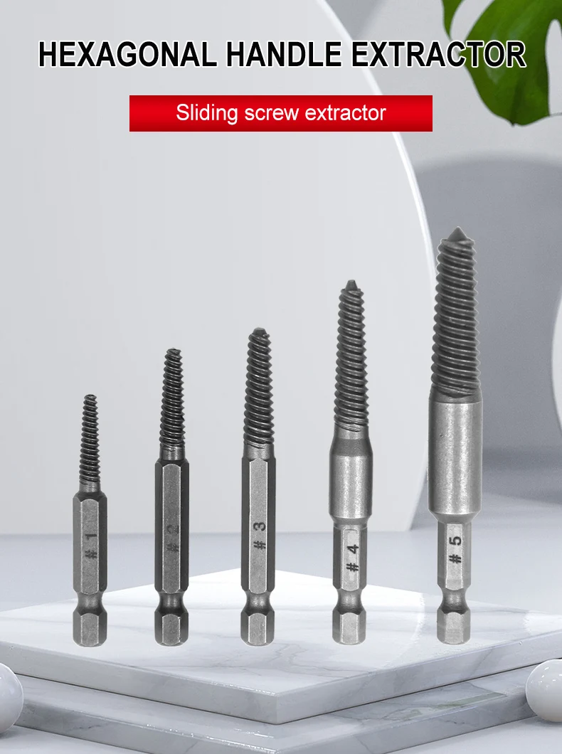 5PC Hexagonal Handle Broken Head Screw Extractor Power Tool Accessory Hexagonal Broken Thread Extractor Thread Set Image 2